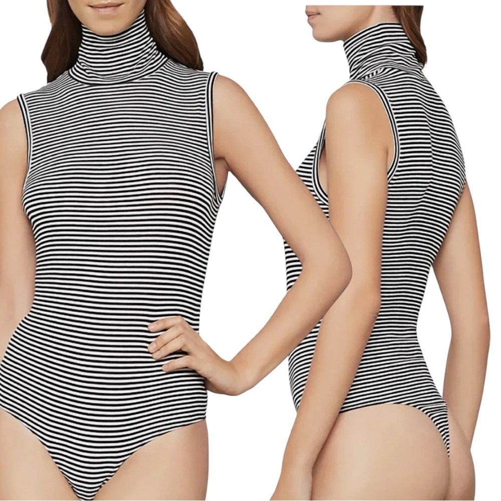 BCBG MAXAZRIA Bodysuit Black White Striped Size XXS